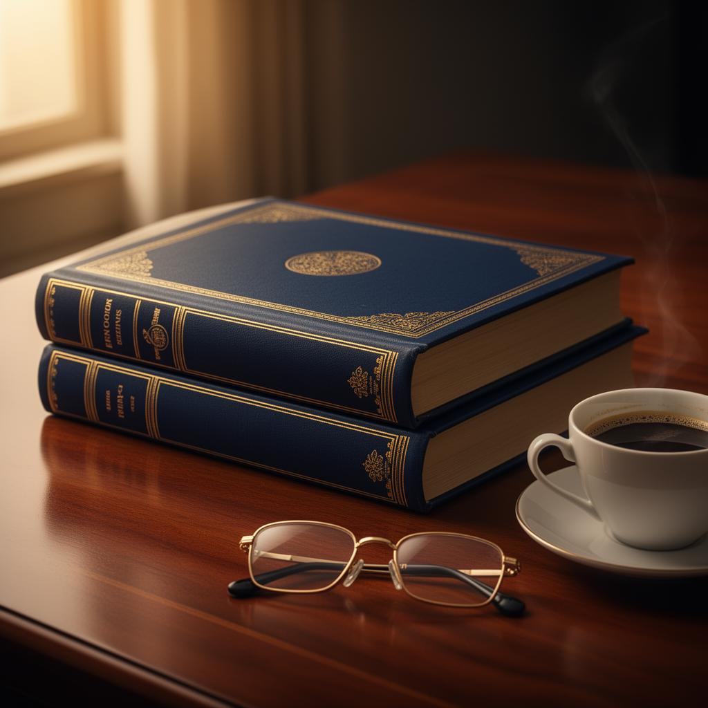 Livros sobre mesa com café e óculos de leitura
